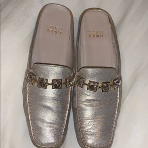 Stuart Weitzman gold slides